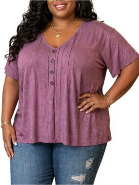 Bloomchic Plus Size 14-16 Top Mauve Pleated Button Accent Lightweight Style